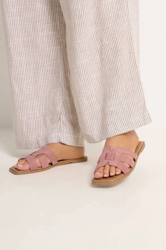 Yours Womens Cut Out Mule Sandals In Wide E Fit in Pink Size: 7EEE Pink Female 7EEE