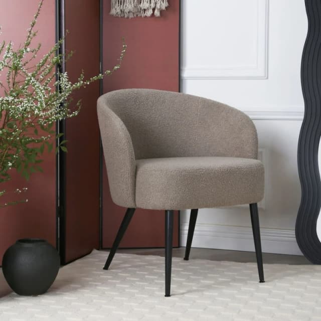 Home Garden Direct Comodo Armchair in Teddy Fleece Fabric Single Chair Boucle in Taupe Unisex