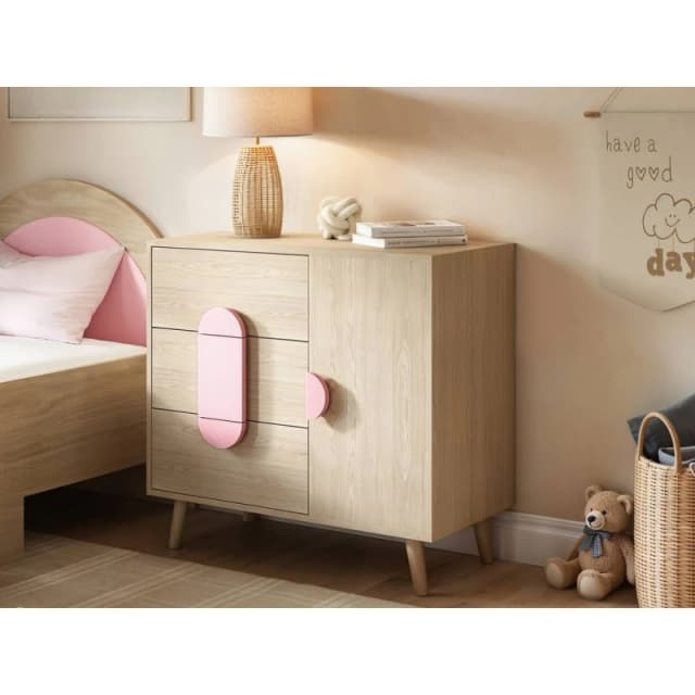 Flair Noah Chest of Drawers Oak in Pink Pink Unisex