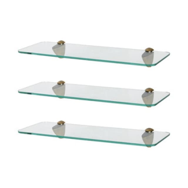 Harbour Housewares 3X Rounded Floating Glass Shelves - 40Cm - Gold Brackets - Bathroom Shower Storage Vanity Display Unit Shelf