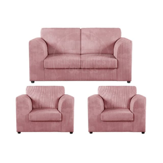 Furnishings For Less UK Luxor Jumbo Cord 2 + 1 + 1 Fabric 3 Piece Sofa Suite - Scatter Back Pink