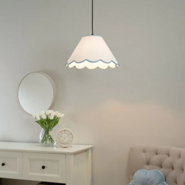 ValueLights Florie Natural Linen Large Tapered Scallop Pastel Trim Lamp Shade & LED Bulb Blue