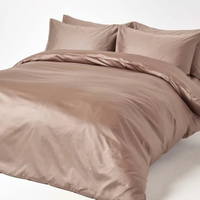 Homescapes Sateen Cotton Duvet Cover Set 400 TC in Brown Size: Super King Brown Unisex Super King