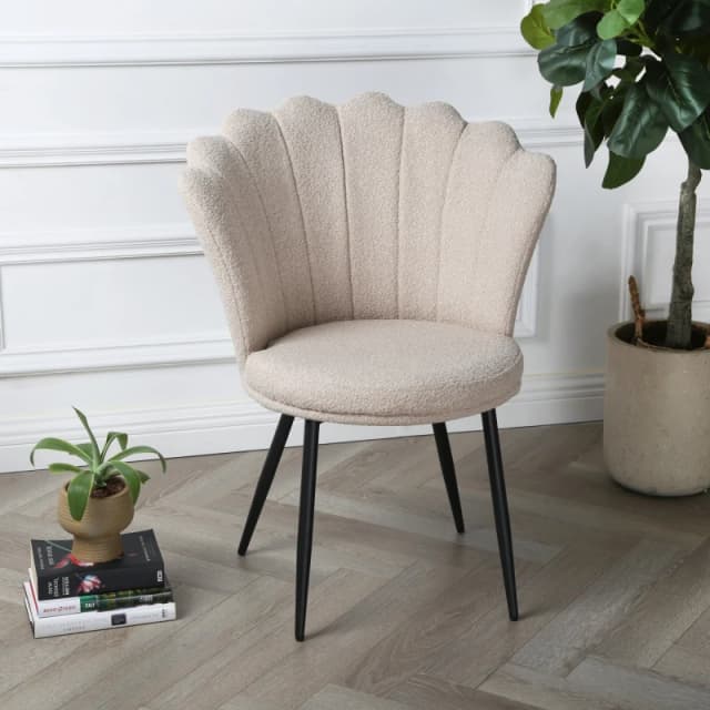 Home Garden Direct Mini Flora - Occasional Chair in Boucle Fabric - Floral-Designed Backrest in Beige Beige Unisex