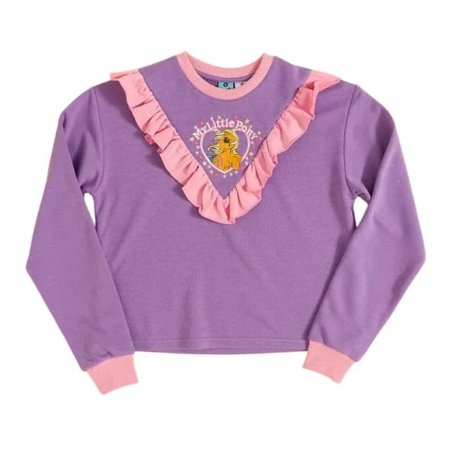 My Little Pony Womens Ruffled Cropped Sweatshirt in Lilac Size: Medium Lilac Female M