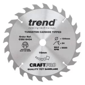 Trend CRAFTPRO Wood Cutting Saw Blade 184mm 24T 16mm