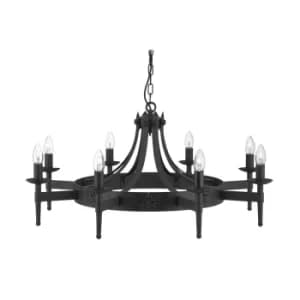 Cartwheel 8 Light Chandelier Black Finish, E14