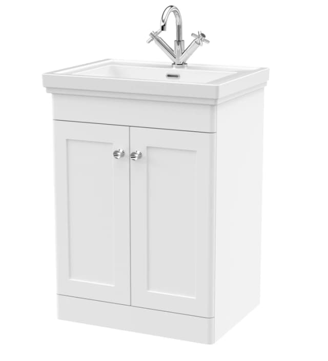 Balterley Floor Standing 2 Door Vanity 1 Tap Hole Fireclay Basin White 600mm White