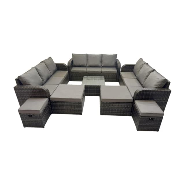 Fimous Rattan Garden Outdoor Furniture Set with 4 Stools Dark Grey Mixed Dark Grey Unisex