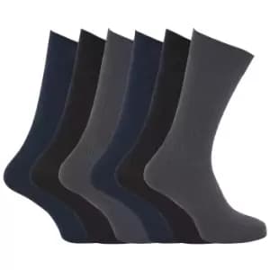 Mens 100% Cotton Ribbed Classic Socks (Pack Of 6) (UK Shoe 6-11, EUR 39-45) (Black/Grey/Navy)