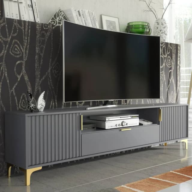 Creative Furniture Tide Crest TV Unit 200cm - Dark Grey & Gold Dark Grey Unisex