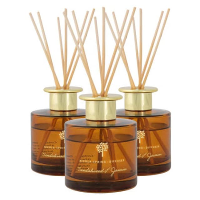 Nicola Spring Reed Diffusers - 200ml - Sandalwood & Jasmine - Pack Of 3 - Sweet Creamy Fragrance With 8 Reeds Each Long Lasting
