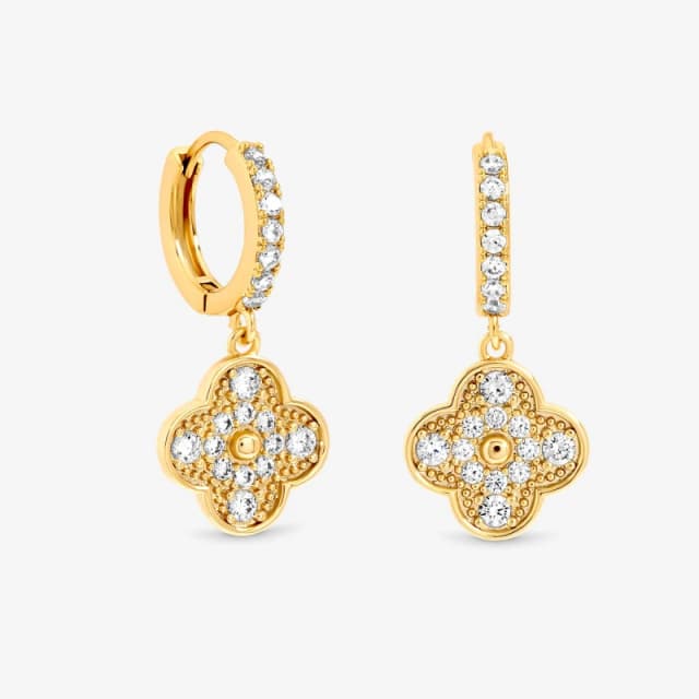 Jon Richard Gold Plated Pave Clover Earrings Huggie Earrings One Size Gold 38662210000