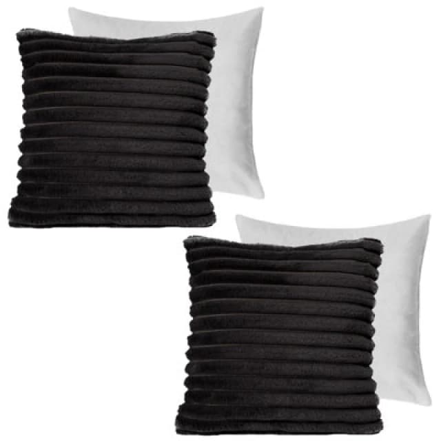 OHS OHS 2 x Faux Fur Thick Rib Filled Cushion Covers in Black Size: 45cm x 45cm Black 45cm x 45cm Unisex 5027434184798