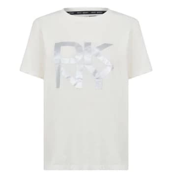 DKNY Sport DKNY Stkd Logo T Shirt - Snow/Silv SQL
