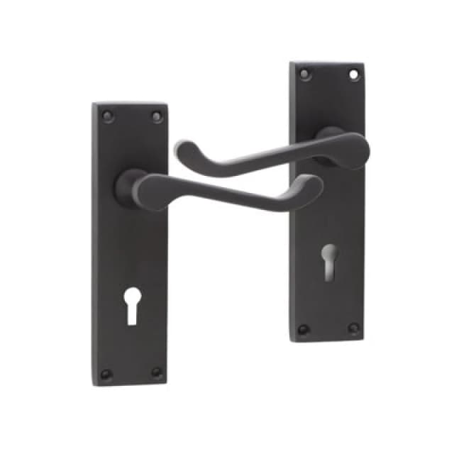 Spira Brass Victorian Scroll Lock Lever Handle 150mm Matt Black