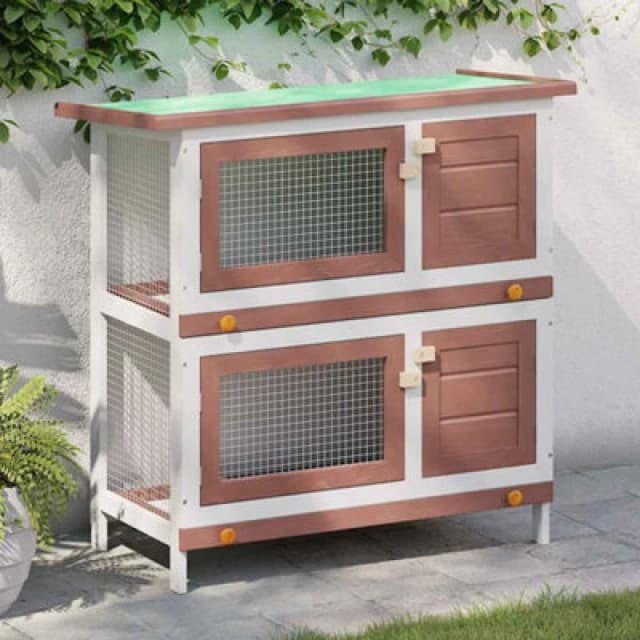vidaXL Outdoor Rabbit Hutch 4 Doors Brown Wood Pet House Habitat Cage Carrier