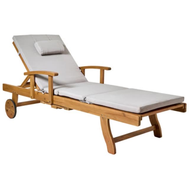 Beliani Sun Lounger With Cushion Java Premium Acacia Wood Light Grey