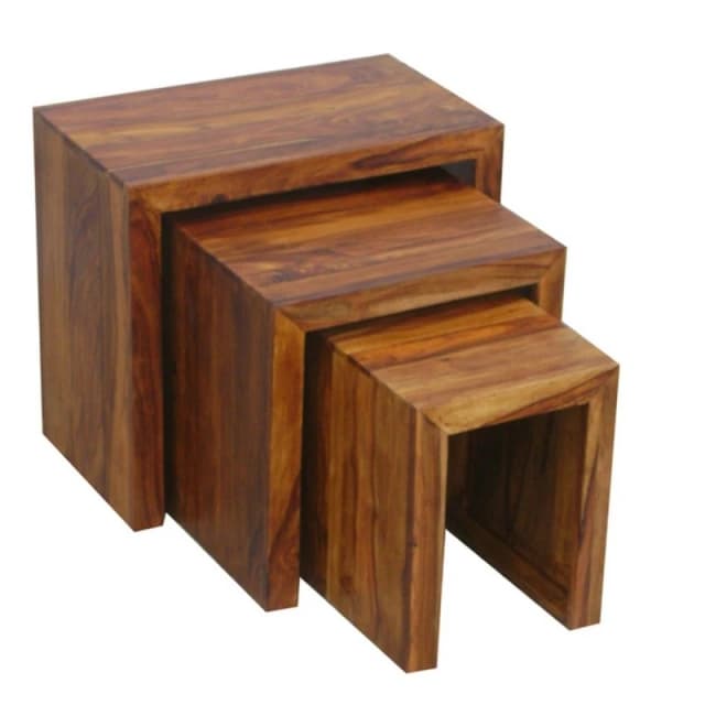 Jaipur Furniture Ltd Cube Nest Tables - Sheesham Wood - L30 x W50 x H45cm - Honey Dark Finish in Brown Brown Unisex