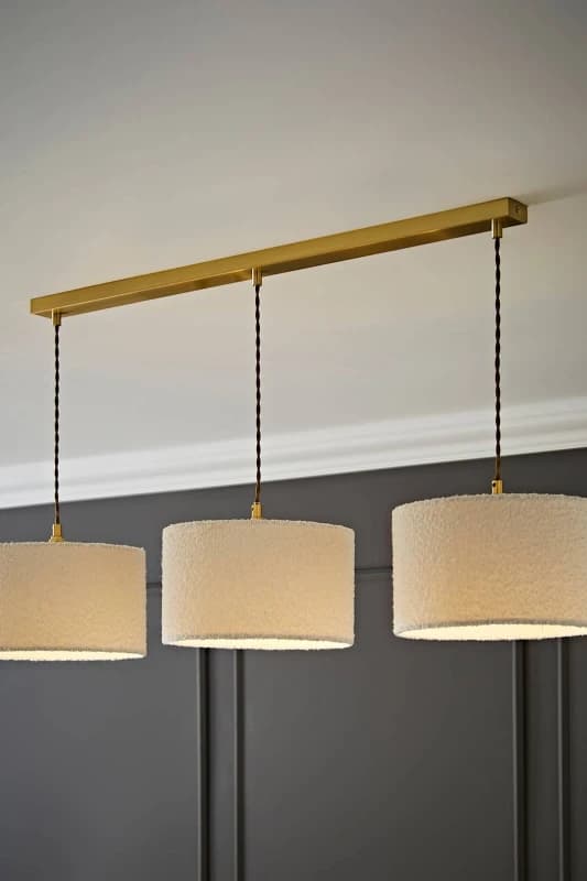 ValueLights ValueLights Reni Cream Boucle Shade 3 Drop Bar Gold Diner Ceiling Pendant Light Cream One Size Unisex 5059406062902