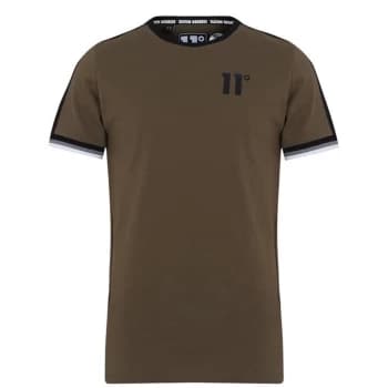 11 Degrees Taped Ringer T Shirt - Khaki/Black
