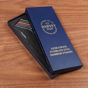 Set of 6 Angled Coloured Steel Drinking Straws & Brush