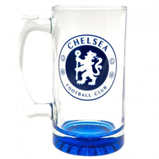 Chelsea FC Chelsea FC Crest Glass Tankard in Blue Blue One Size Unisex 5059444044779