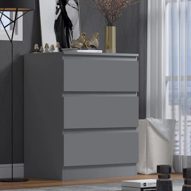 FWStyle FWStyle 3 Drawer Grey Gloss Chest Of Drawers Scratch Resistant Grey One Size Unisex 5056413130075
