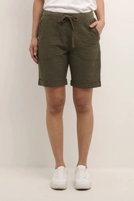Kaffe Womens Naya Elasticated Shorts in Dark Olive Size: 10 Dark Olive Female 10