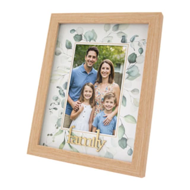 Happy Homewares Modern Oak Mdf Gold Family Picture Frame With Green Floral Decoration