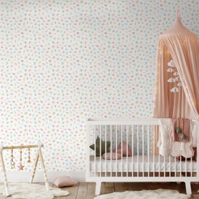 Hoopla Walls Alphabet Jumble Soft Sorbet 10M Wallpaper