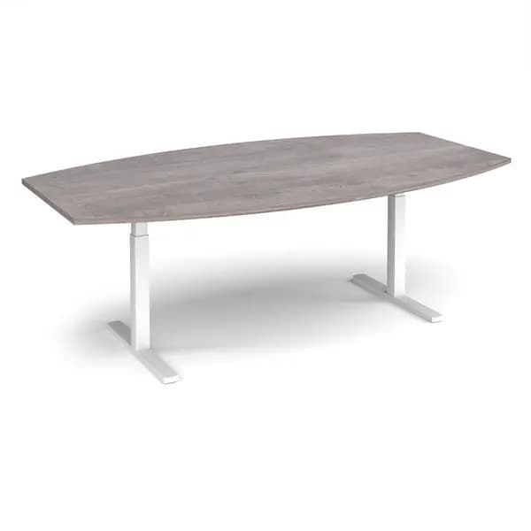 Elev8 Touch Boat Shape Sit Stand Office Boardroom Table - Grey Oak - White Frame