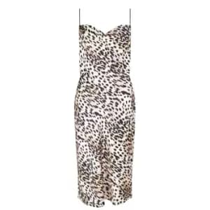 GOOD AMERICAN Satin Cowl Midi Dress - Brown