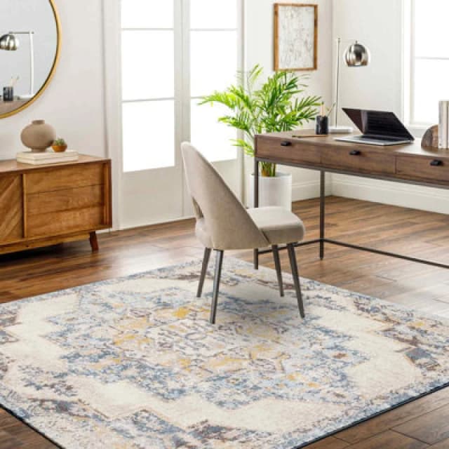 Livabliss Square Vintage Oriental Boho Sky Blue Agra Area Rug 200 X 200 Cm - Easy Care, Non Shedding, Ideal For Living Room & Bedroom