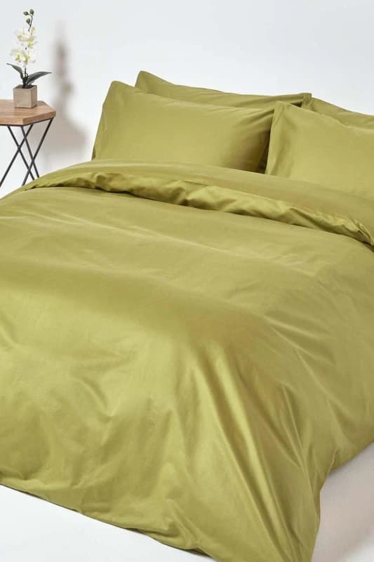 Homescapes Olive Green Egyptian Cotton Duvet Cover With Pillowcases 1000 Thread Count, Single