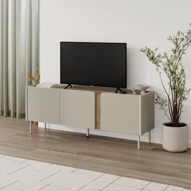 Decortie Modern TV Unit With 3 Soft-close Doors & 5 Shelves 140Cm Natural Oak Sandstone, Multi 8.68363E+12