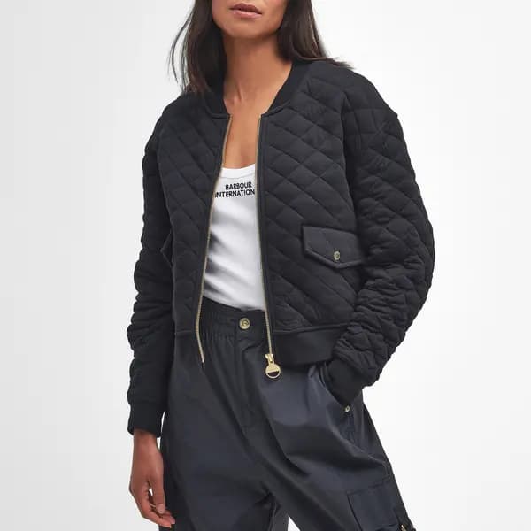 Barbour International Alicia Quilted Cotton-Blend Bomber Jacket - UK 10 Black Coats and Jackets female LOL0606BK11 UK 10