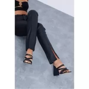 I Saw It First Black Multi Strap Triangular Heeled Mules - Black