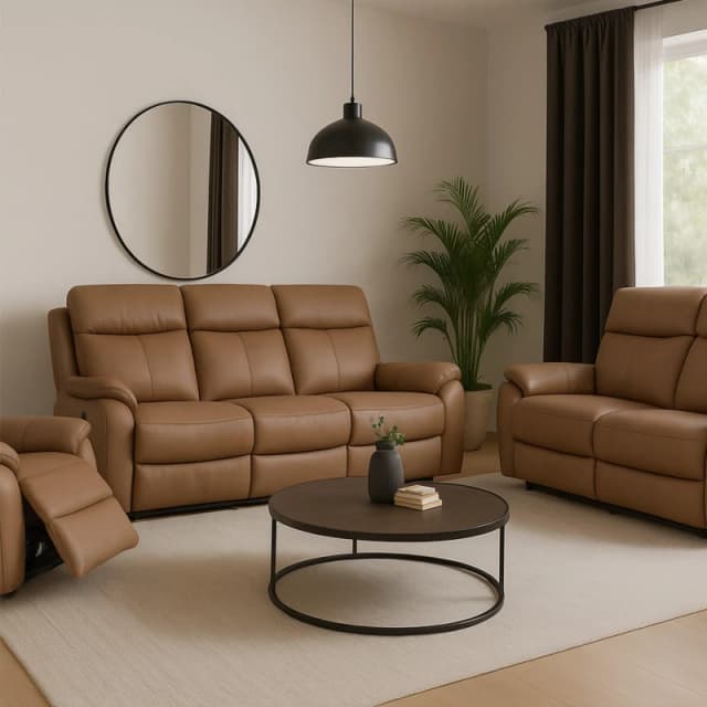 Aspire Aspire Kingsmere 3 + 2 + 1 Power Recliner Sofa Suite in Real Leather in Tan Tan One Size Unisex 5057632315120