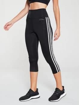 adidas D2M High Rise 3/4 Tonal 3 Stripe Tight - Black Size M Women