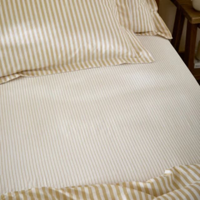 Yard Hebden Striped Cotton Fitted Sheet, Honey Yellow, Single
