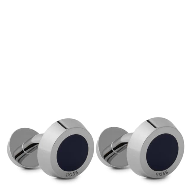 BOSS Mens Simony Polished Silver-Tone Cufflinks Cufflinks One Size Blue 91200218000