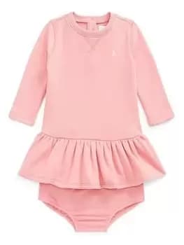 Ralph Lauren Baby Girls Long Sleeve Sweat Dress - Rose, Rose, Size 12 Months