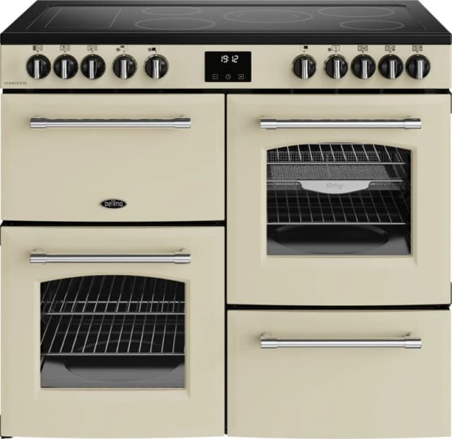 Belling Farmhouse 100E 100cm wide Electric Range Cooker with Ceramic Hob - Cream - A/A Rated, Cream