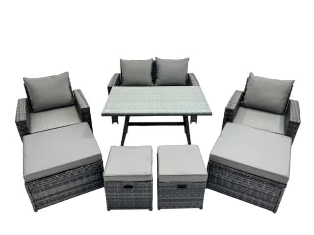 Fimous 8 Seater Outdoor Dining Table Double Seat Sofa 4 Stools Set in Dark Grey Dark Grey Unisex