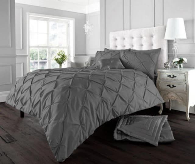 Smart Living Smart Living Polycotton Pintuck Duvet Cover With Pillowcases in Charcoal Size: Single Charcoal Single Unisex 5051346131946