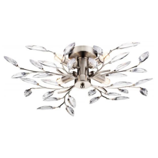 Happy Homewares Modern Birch 4 Light Semi Flush Satin Chrome Ceiling Light With Clear Leaves