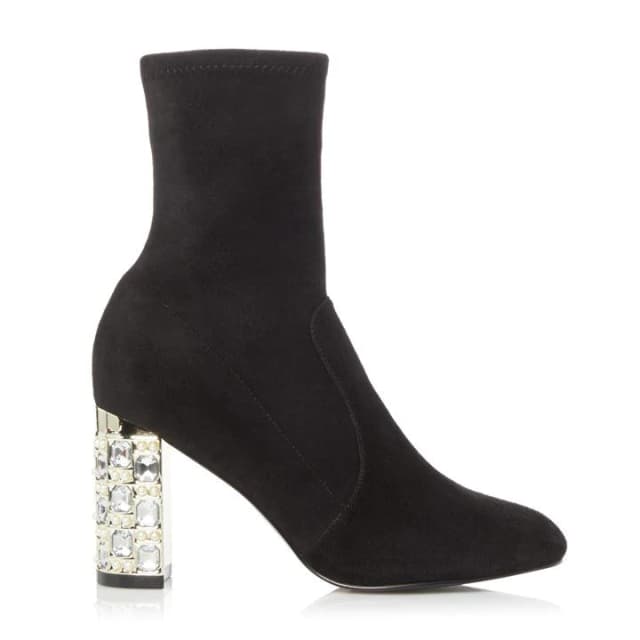 Dune Black Suede 'Orella' Mid Block Heel Ankle Boots - 3