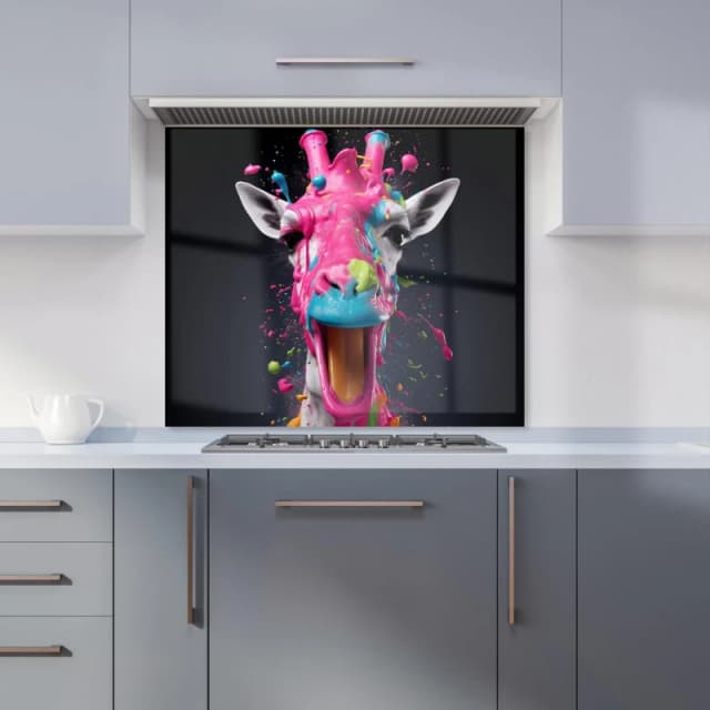 Warren Reed - Designer Splashart Giraffe Face Pink Kitchen Splashback Size: 600mm x 750mm Pink Unisex 600mm x 750mm