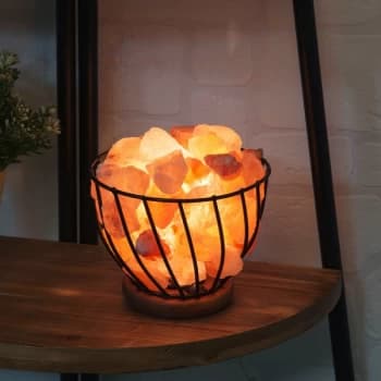 Himalayan Rock Salt Fire Effect Basket Lamp UK Plug 16cm